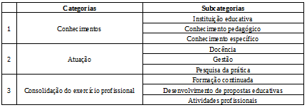 Categorias e subcategorias de análises