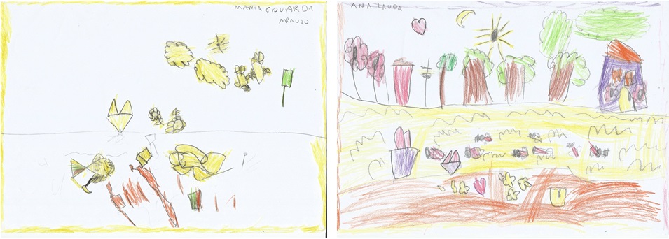 Figuras 10: Desenhos de duas meninas, ambas com cinco anos.