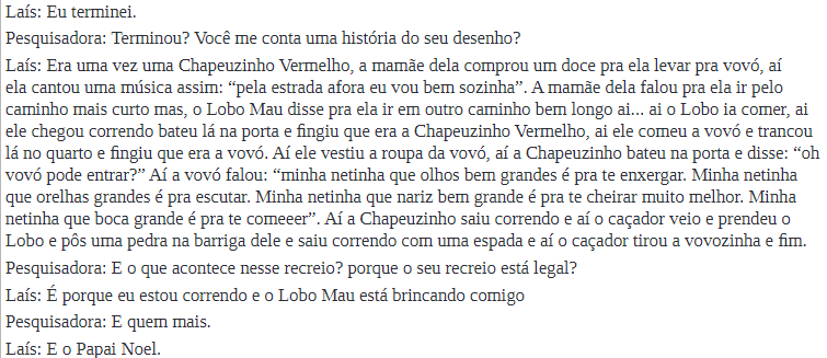 Quadro 3: Transcrição da entrevista DH – Laís