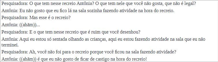 Quadro 7: Transcrição da entrevista DH – Antônia