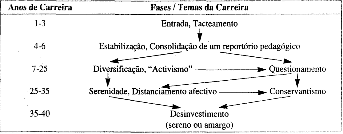 Síntese das fases da carreira docente.