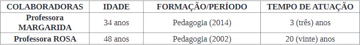 QUADRO 2: Caracterização das professoras colaboradoras da pesquisa